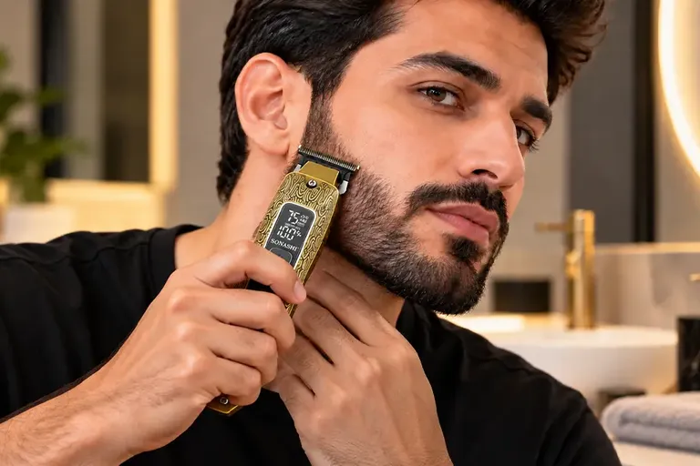 Best hair trimmer for men with guide combs and rechargeable grooming accessories on a bathroom counter