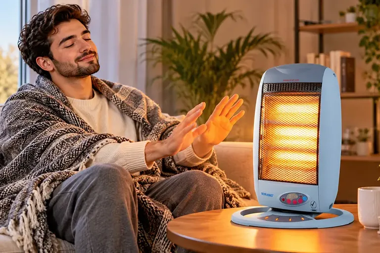 Portable electric room heater on a level floor with clear space around it