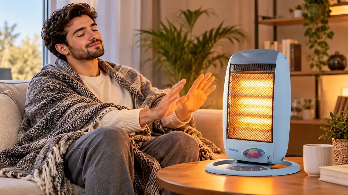 Portable electric room heater on a level floor with clear space around it