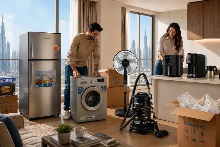 Essential home appliances checklist Dubai – kitchen, laundry, comfort, audio-video, and personal care products for new home setup