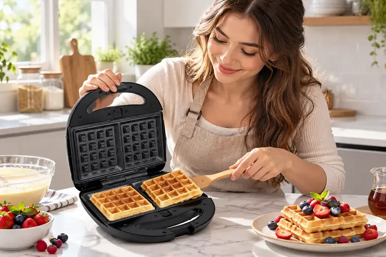 How to make waffles at home with golden homemade waffles, fresh fruit and a waffle maker