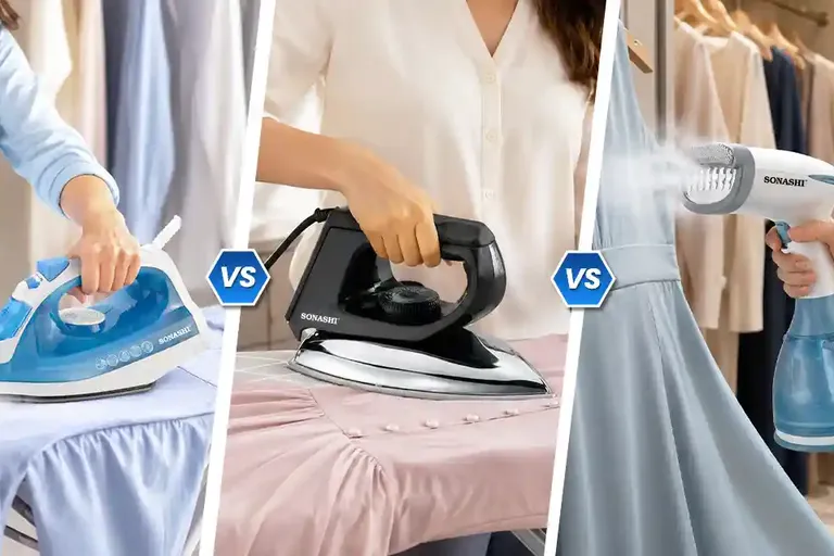 Steam iron vs dry iron vs garment steamer comparison – best ironing solution for clothes in UAE