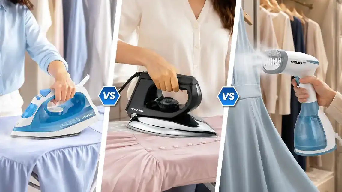 Steam iron vs dry iron vs garment steamer comparison – best ironing solution for clothes in UAE