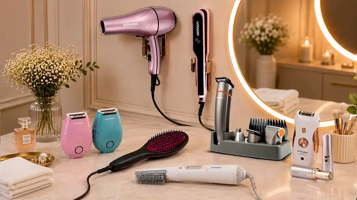 Top personal care appliances in the UAE including hair dryer, hair straightener, trimmer, and grooming tools for modern home use